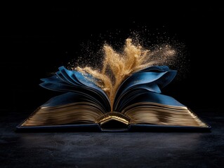 Poster - Books creating wonder an enchanting explosion of gold dust studio dark background imagination