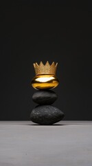 Poster - golden crown on stacked rocks artistic display studio setting minimalist concept