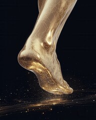 Poster - dynamic golden footstep in a dark studio digital art futuristic environment close-up view