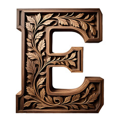 Wall Mural - A beautifully handcrafted 3D letter   E   carved from rich, dark wood. The surface feature