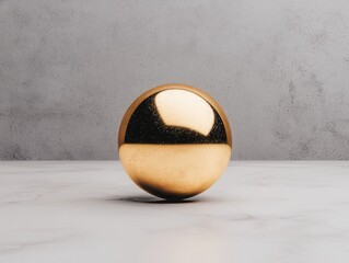 Poster - golden sphere reflection on marble surface still life modern art minimalist design