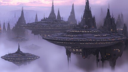 Poster - A futuristic sci-fi city where buildings float due to shifting gravity fields, neon lighting. 3D cyberpunk render, copy space. --chaos 20