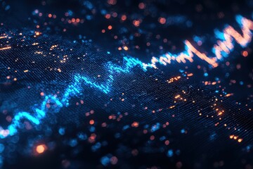 Poster - Digital visualization of a glowing financial data chart in blue and orange