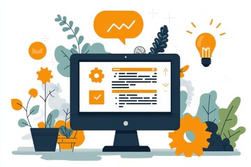 Poster - Illustration of a Computer and Tools for Technology and Productivity Themes