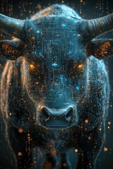 Poster - Futuristic cybernetic bull design glowing with advanced circuit pattern details