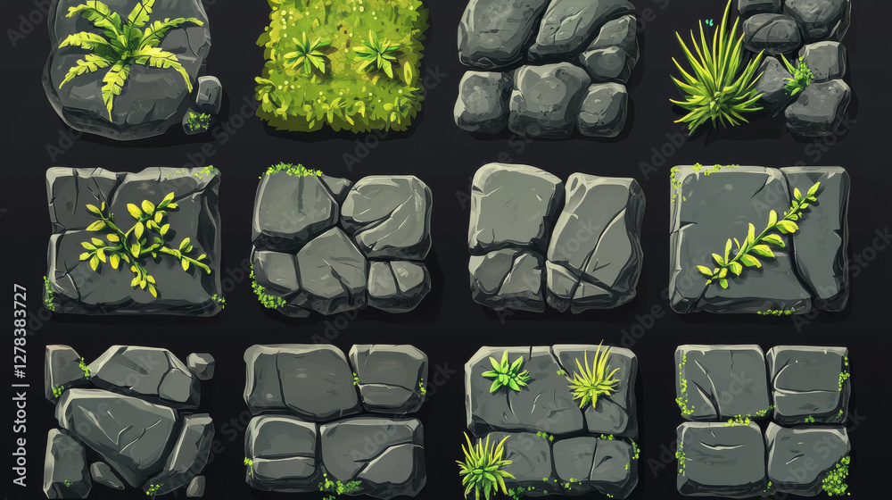 Stone game buttons set for ui design. Vector cartoon illustration of ...
