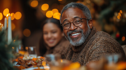 Wall Mural - Happy African American family celebrates holiday dinner