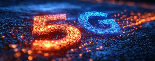 Poster - Digital representation of 5G technology with vibrant lights and particles