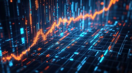Poster - Abstract digital data visualization with vibrant lines and glowing elements representing growth