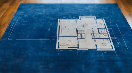 Fototapete - Architectural blueprint on textured blue background