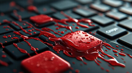 Aufkleber - Red Liquid Stains on Dark Keyboard with Dripping Effect Close-Up