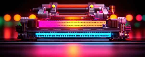 Leinwandbilder - Futuristic retro technology with vibrant neon lights and reflections