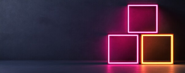 Poster - Neon Light Frames on Dark Background for Modern Art and Design