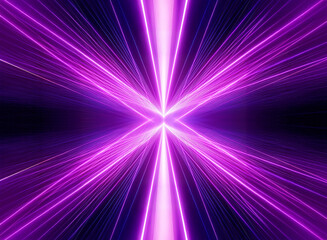 Aufkleber - Bright purple neon lines converge in the center creating an abstract X shape against a dark backdrop. The vibrant light beams radiate outwards, forming a futuristic and energetic visual pattern.
