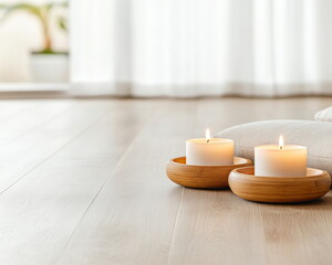 Poster - Serene Home Decor with Candles and Natural Light on Wooden Floor