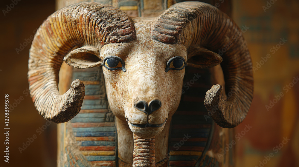Ancient Egypt papyrus or stone column with ram head cartoon vector ...
