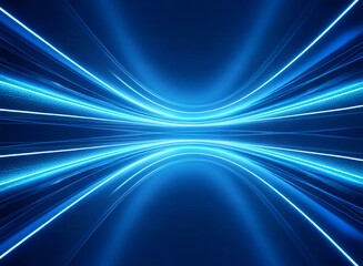 Fototapete - Abstract blue light trails converge and diverge, creating a dynamic pattern on a dark backdrop.  The luminous lines evoke speed and futuristic technology.