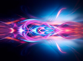 Wall Mural - vibrant abstract symmetrical design with flowing blue, pink, and purple lines against a dark backdro