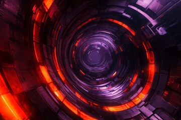 Aufkleber - Abstract Digital Spiral Tunnel with Vibrant Red and Purple Lights