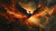 © Nature's beauty - Phoenix rising from cosmic flames celestial realm digital art abstract universe dramatic perspective rebirth theme