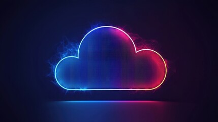 Poster - A vibrant, neon cloud logo glows against a dark background, symbolizing digital storage and connectivity in a modern, tech-inspired design.