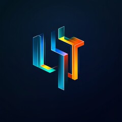 Aufkleber - Abstract Geometric Shape with Neon Gradient Lines on Dark Background - Digital Art