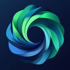Aufkleber - Abstract Gradient Vortex:  A Dynamic Circle of Curved Bands in Blue and Green Against Dark Background.