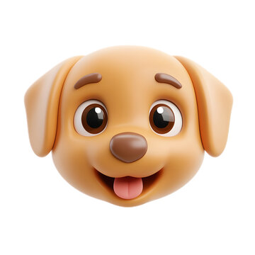 Cute 3D Rendered Emoji Style Dog Face Isolated on White Background