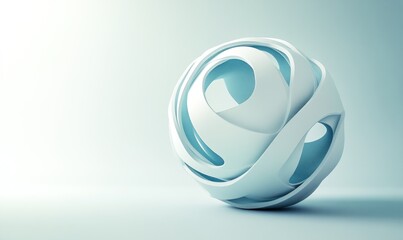Poster - Abstract white sphere with swirling, interwoven design on light blue background.
