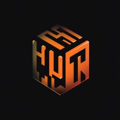 Leinwandbilder - Isometric Letter Cube: Orange Gradient Design on Black Background with Modern Typography and Geometric Shapes