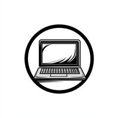 Aufkleber - Laptop Icon Illustration with a Clean Minimalist Design in a Black Circle Frame for Branding.