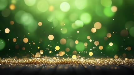 Aufkleber - Glowing Bokeh Effect with Glitter on Wooden Surface and Green Backdrop