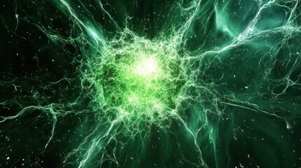 Poster - Green Abstract Energy Burst with Radiating Light Effects and Texture