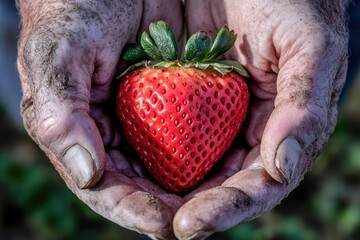 Poster - A person holds a strawberry in their hands
