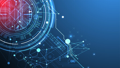 Leinwandbilder - Abstraction on the theme of tech circles. Scientific and technological background. Blue gradient on the background.