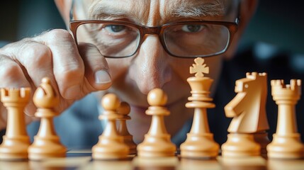 Poster - A close-up shot of someone focusing on a game of chess