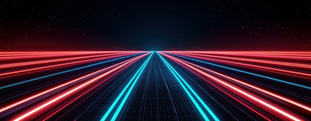 Aufkleber - Futuristic Perspective with Neon Lines and Dark Background