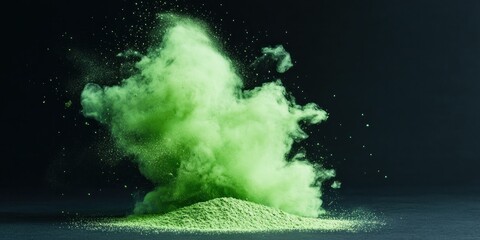Poster - Vibrant Green Powder Explosion Against Dark Background