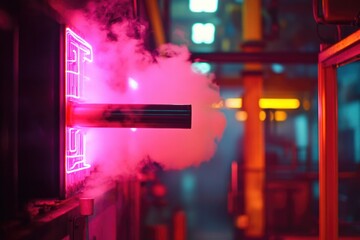 Aufkleber - A pink smoke cloud emitting from a window, useful for illustrations about pollution or environmental issues