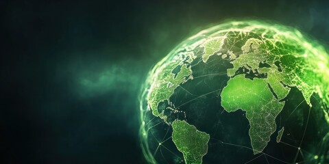 Fototapete - Green Digital Globe with Network Connections and Earth Elements