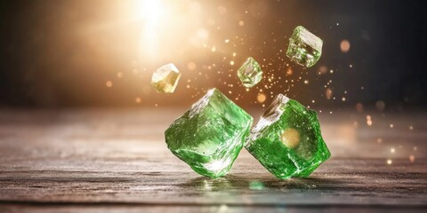 Aufkleber - Glimmering Green Crystal Cubes with Sparkling Light Effects