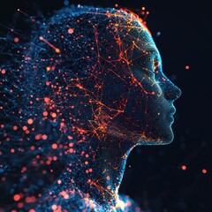Poster - A portrait of a woman with glowing lines and dots on her face