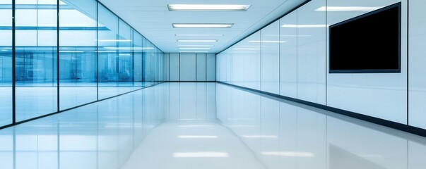 Poster - Modern Minimalist Office Space with Glass Walls and Bright Lighting