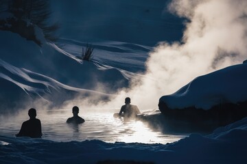 Aufkleber - Group of people relaxing in a calm lake, perfect for summer vacation or outdoor recreation