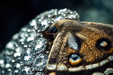 Poster - A close-up shot of a moth sitting on a piece of metal, highlighting its unique features and textures