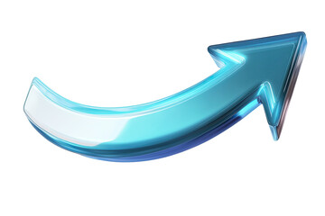 Poster - Curved Blue Metallic Arrow Pointing Upward on a Transparent Background