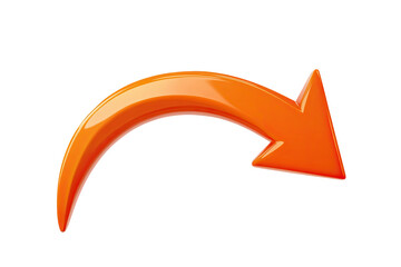 Poster - Curved Glossy Orange Arrow Symbol on Transparent Background in 3D Rendering