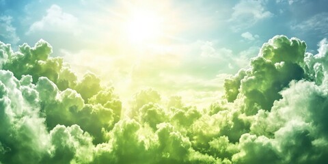Poster - Majestic Green Clouds Illuminated by Bright Sunlight in Blue Sky