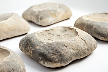 Poster - A group of rocks perched on a white surface
