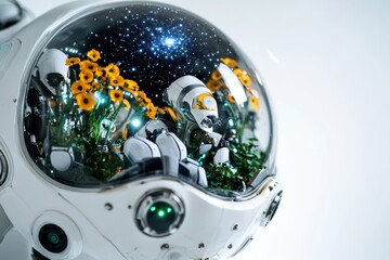 Poster - A close-up view of a helmet decorated with flowers
